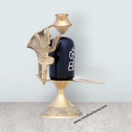 Black Shivling with Nag Dhara Pot - 4.5 Inches | Brass Idol/ Mahadev Shivling/ Shiva Lingam for Pooja - Retail Maharaj