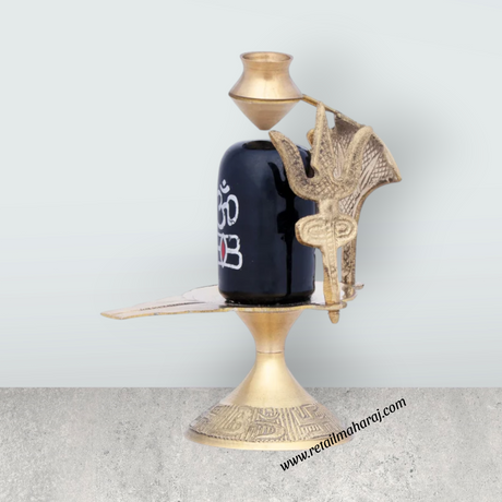 Black Shivling with Nag Dhara Pot - 4.5 Inches | Brass Idol/ Mahadev Shivling/ Shiva Lingam for Pooja - Retail Maharaj