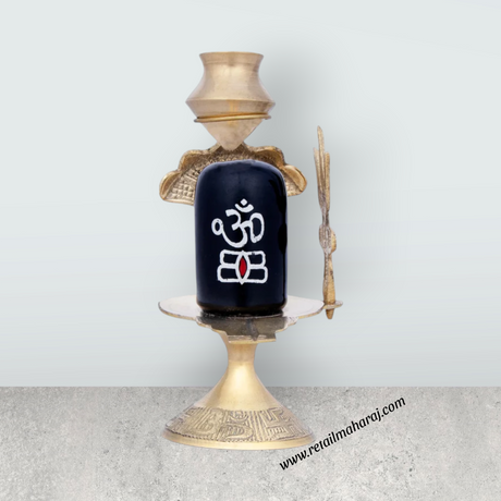 Black Shivling with Nag Dhara Pot - 4.5 Inches | Brass Idol/ Mahadev Shivling/ Shiva Lingam for Pooja - Retail Maharaj