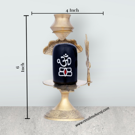 Black Shivling with Nag Dhara Pot - 6 x 4 Inches | Brass Mahadev Shivling/ Shiva Lingam for Pooja/ 200 Gms - Retail Maharaj
