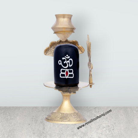 Black Shivling with Nag Dhara Pot - 6 x 4 Inches | Brass Mahadev Shivling/ Shiva Lingam for Pooja/ 200 Gms - Retail Maharaj