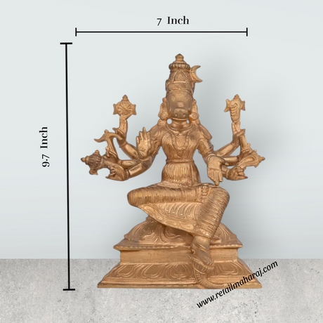 Varahi Amman Sitting on Base Murti - 9.7 x 7 Inches | Panchaloha Idol/ Varahi Amman Idol With 8 Hands for Pooja - Retail Maharaj