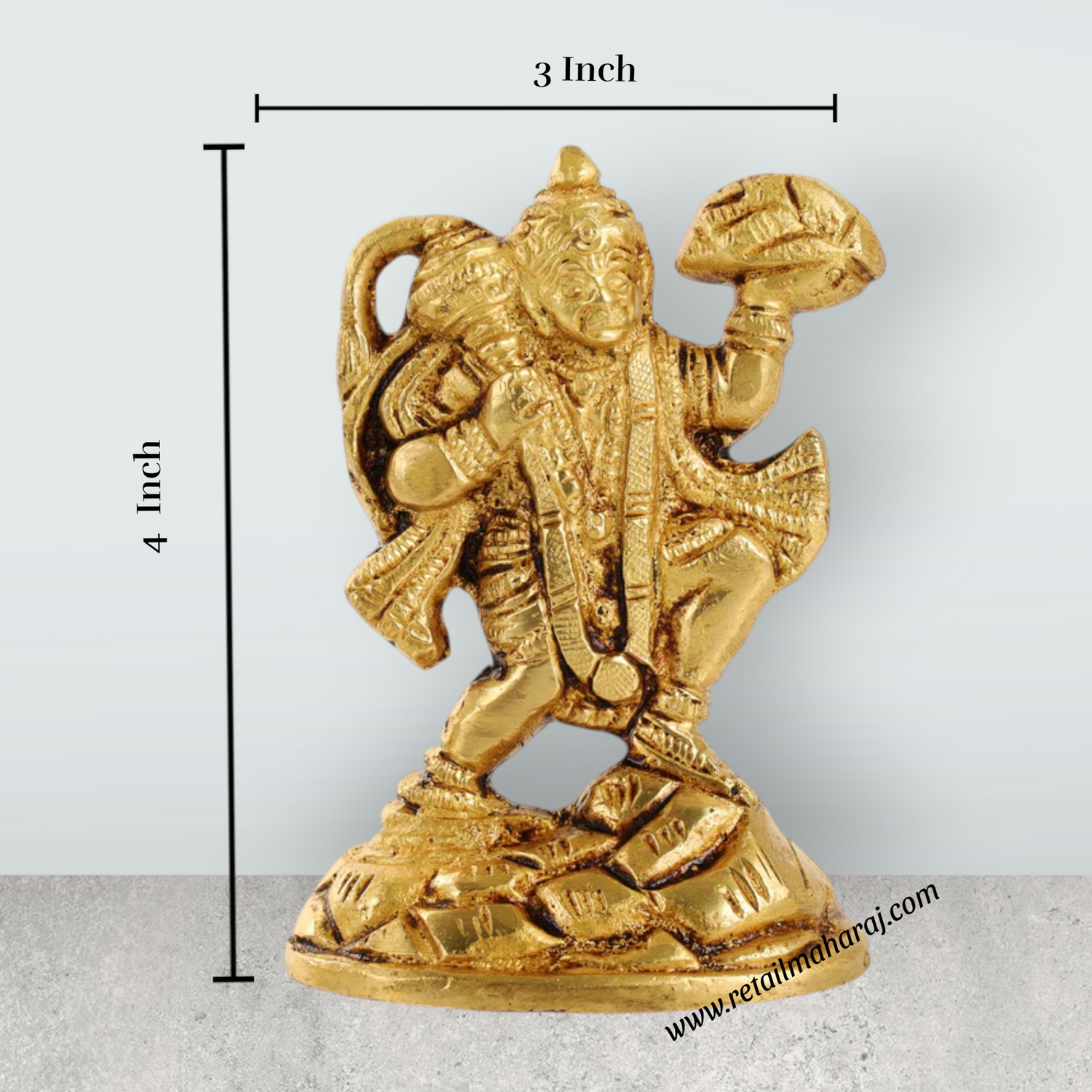 Pahad Hanuman - 4 Inches | Anjaneya Statue/ Antique Brass Statue/ Hanuman Murti for Pooja/ 380 Gms Approx - Retail Maharaj