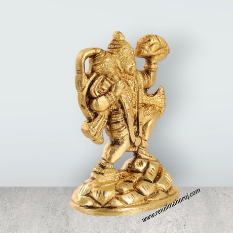 Pahad Hanuman - 4 Inches | Anjaneya Statue/ Antique Brass Statue/ Hanuman Murti for Pooja/ 380 Gms Approx - Retail Maharaj