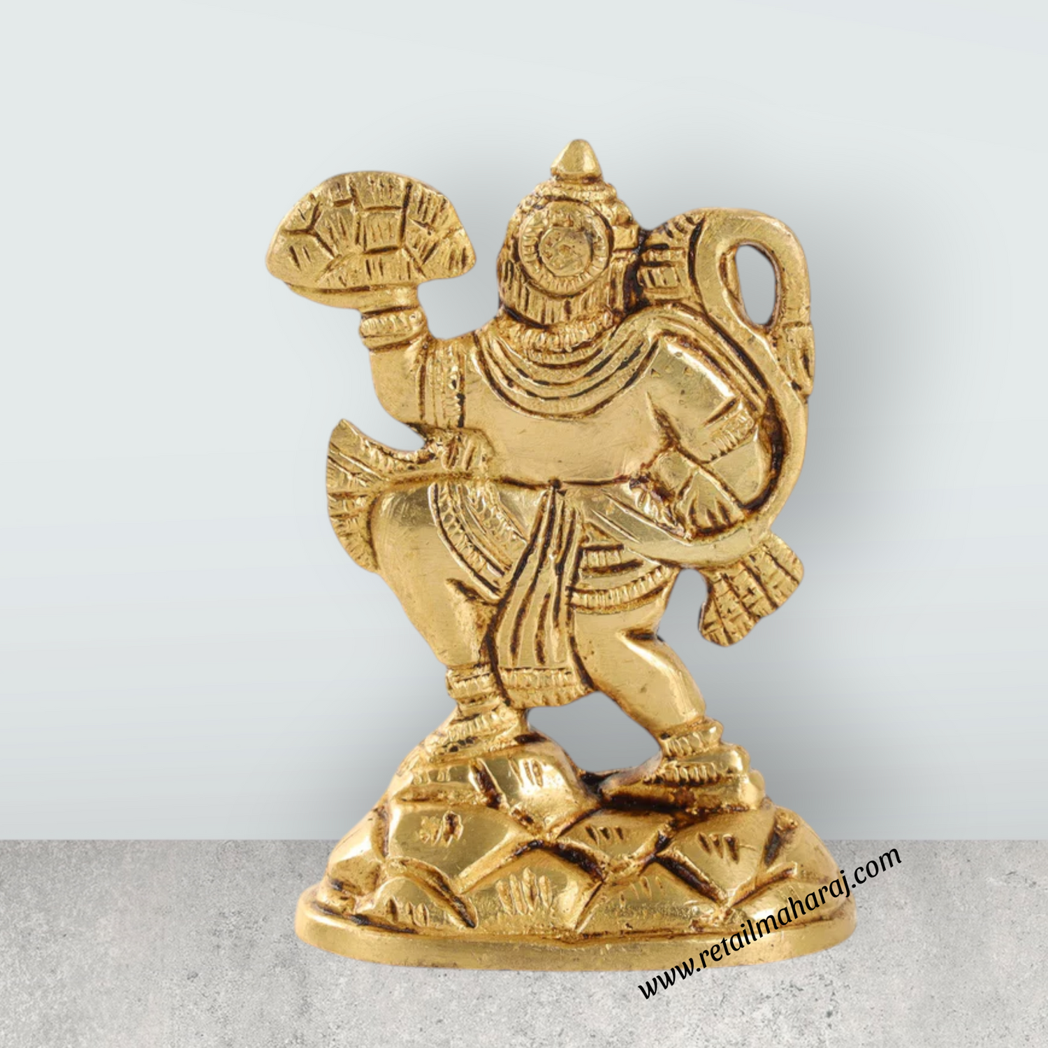 Pahad Hanuman - 4 Inches | Anjaneya Statue/ Antique Brass Statue/ Hanuman Murti for Pooja/ 380 Gms Approx - Retail Maharaj