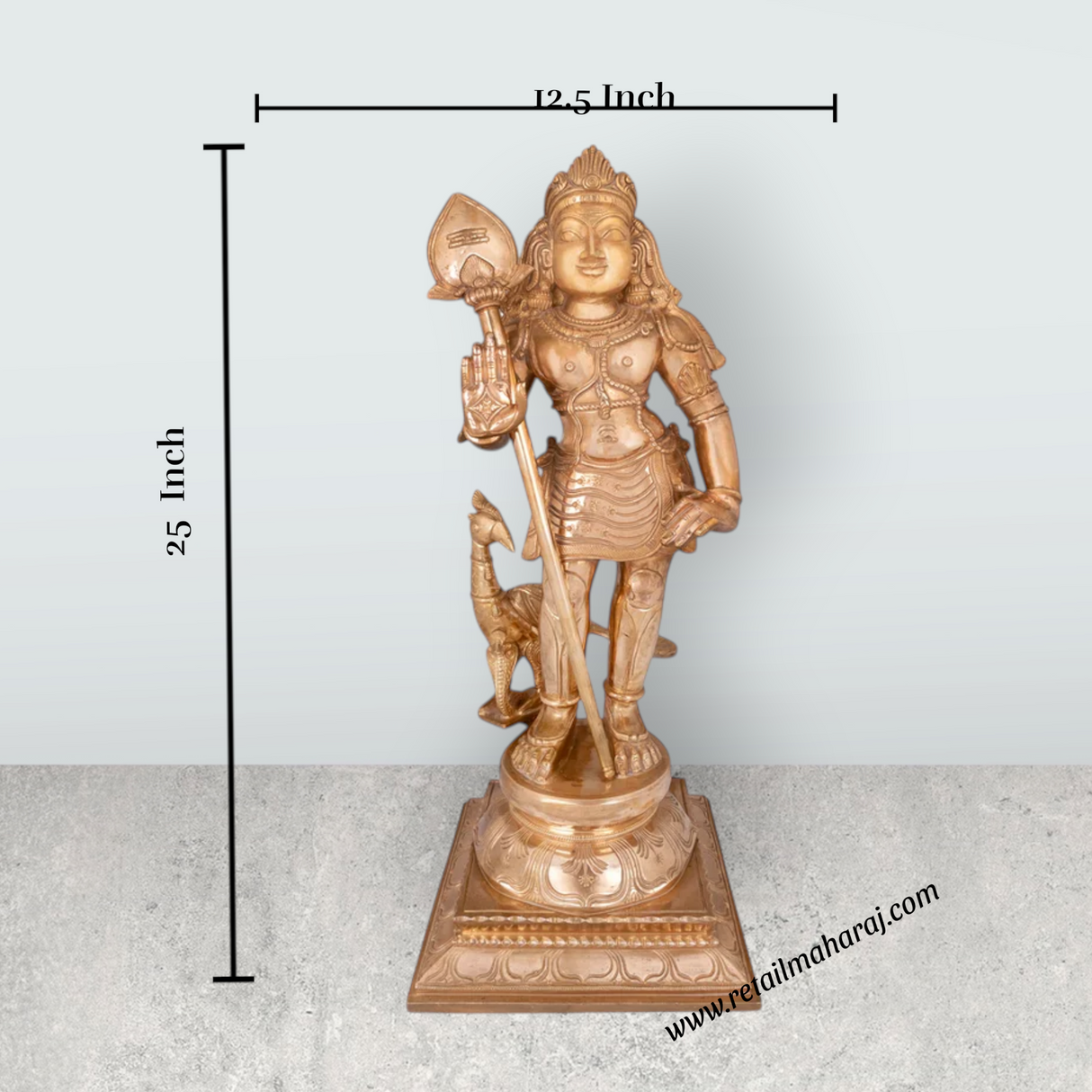 Murugar With Peacock On Base Murti - 25 x 12.5 Inches | Panchaloha Idol / Murugan Statue Decor For Home & Pooja - Retail Maharaj