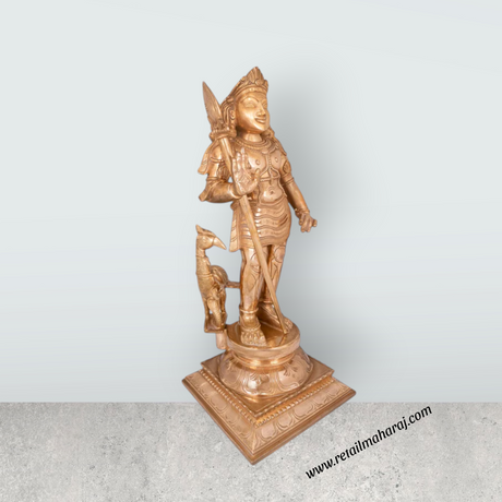 Murugar With Peacock On Base Murti - 25 x 12.5 Inches | Panchaloha Idol / Murugan Statue Decor For Home & Pooja - Retail Maharaj
