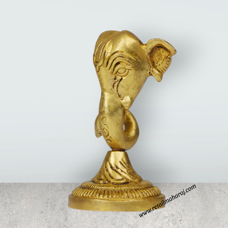 Ganesh Murti Head With Base - 3.5 X 2 Inches | Antique Brass Idol/ Ganpati Murti/ Vinayaka Idol For Pooja Room - Retail Maharaj
