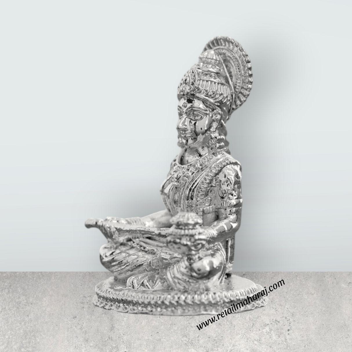 Annapoorani Statue – 2 x 1.5 Inches Copper Idol Silver Polish Annapuran Devi Murti for Pooja - Retail Maharaj