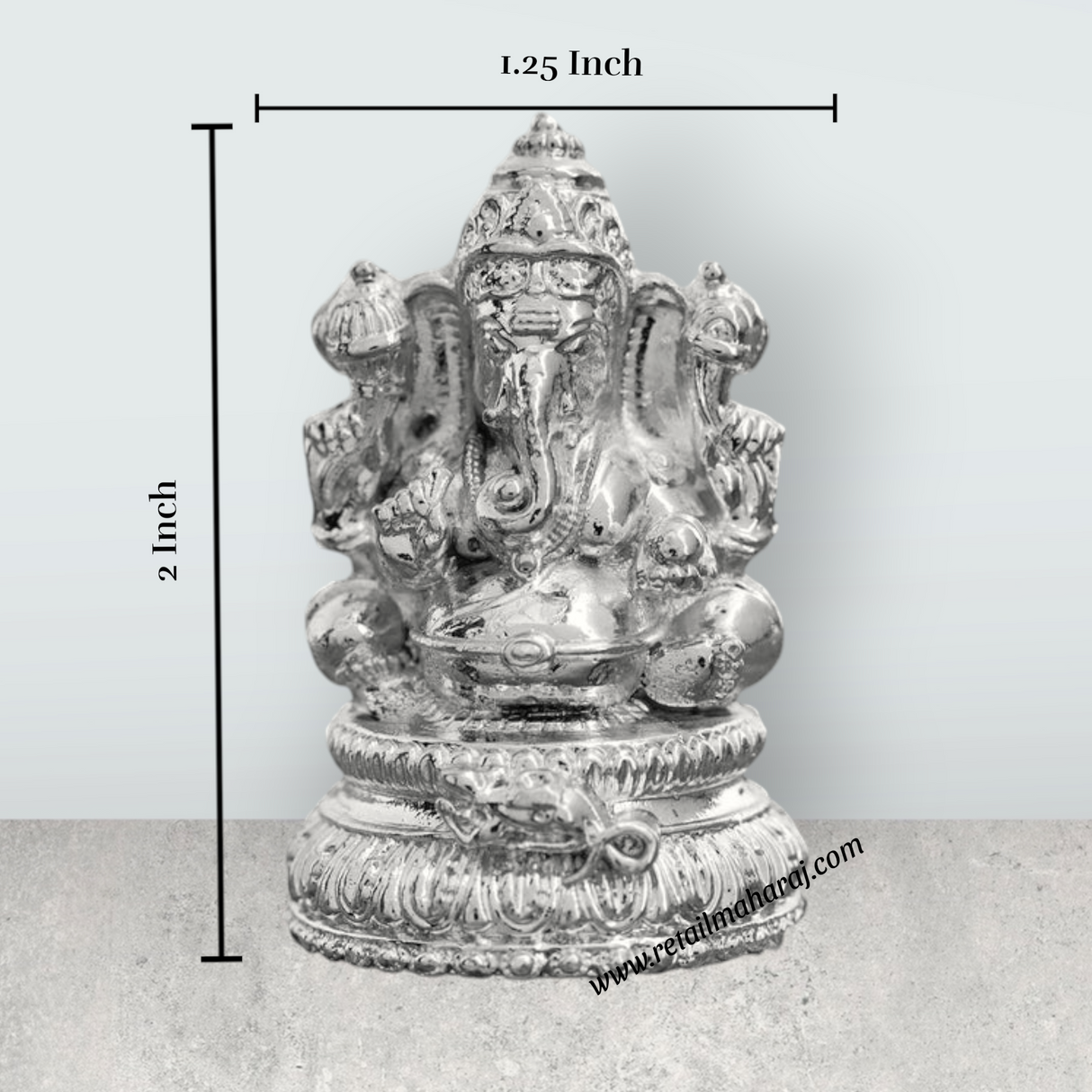 Ganesh Murti Sitting On Base – 2 x 1.25 Inches Copper Ganpati Murti Silver Polish Vinayaka Statue for Pooja - Retail Maharaj