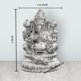 Ganesh Murti Sitting On Base – 2 x 1.25 Inches Copper Ganpati Murti Silver Polish Vinayaka Statue for Pooja - Retail Maharaj