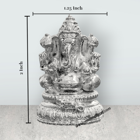 Ganesh Murti Sitting On Base – 2 x 1.25 Inches Copper Ganpati Murti Silver Polish Vinayaka Statue for Pooja - Retail Maharaj