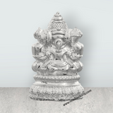 Ganesh Murti Sitting On Base – 2 x 1.25 Inches Copper Ganpati Murti Silver Polish Vinayaka Statue for Pooja - Retail Maharaj