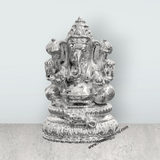 Ganesh Murti Sitting On Base – 2 x 1.25 Inches Copper Ganpati Murti Silver Polish Vinayaka Statue for Pooja - Retail Maharaj