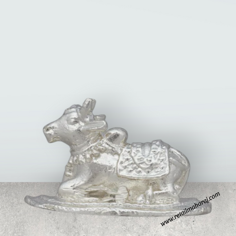 Nandi Statue – 1 x 1.5 Inches Copper Idol Silver Polish Nandi Idol for Pooja - Retail Maharaj