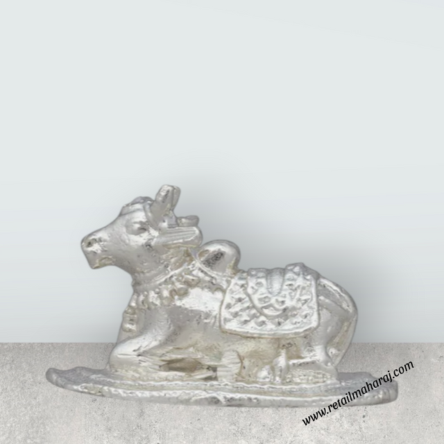 Nandi Statue – 1 x 1.5 Inches Copper Idol Silver Polish Nandi Idol for Pooja - Retail Maharaj