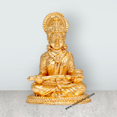 Annapoorani Statue – 2.5 x 1.5 Inches Copper Idol Gold Polish Annapuran Devi Murti for Pooja - Retail Maharaj