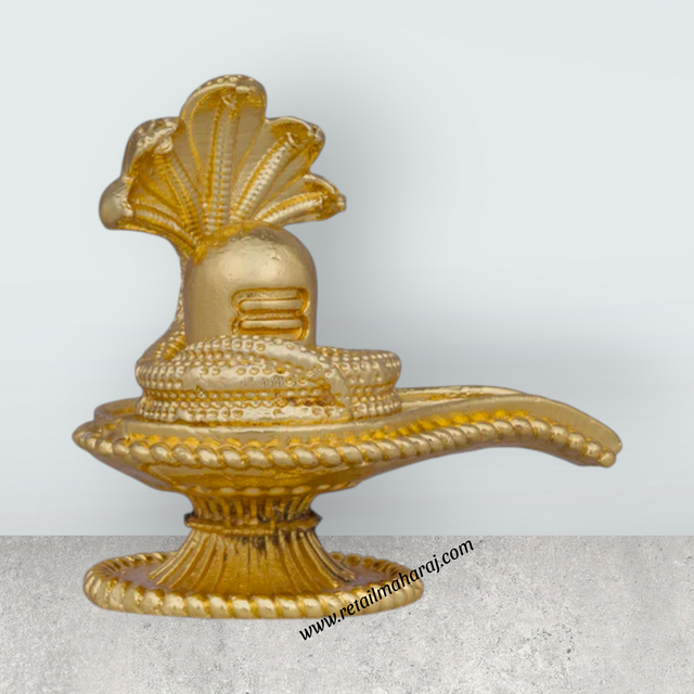 Shivling Idol With Nag - 1.5 x 2 Inches | Copper Idol/ Gold Polish Shivling Murti for Pooja/ 85 Gms Approx - Retail Maharaj