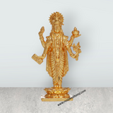 Dhanvantari Murti Standing On Flower Base - 3 x 1 Inches | Copper Idol/ Gold Polish Dhanvantari Statue for Pooja - Retail Maharaj