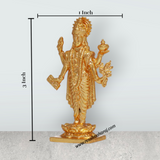 Dhanvantari Murti Standing On Flower Base - 3 x 1 Inches | Copper Idol/ Gold Polish Dhanvantari Statue for Pooja - Retail Maharaj