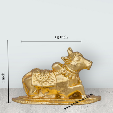 Nandi Statue – 1 x 1.5 Inches Copper Idol Gold Polish Nandi Idol for Pooja - Retail Maharaj