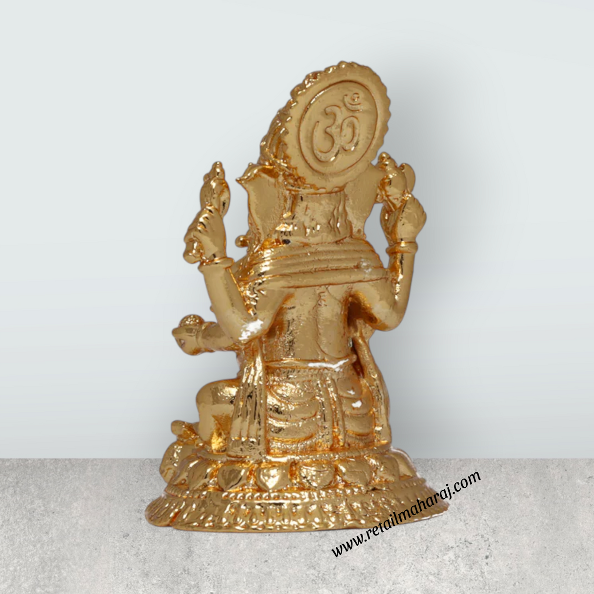 Ganesh Murti Sitting On Base – 2 x 1.25 Inches Copper Ganpati Murti Gold Polish Vinayaka Statue for Pooja - Retail Maharaj