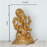 Ganesh Murti Sitting On Base – 2 x 1.25 Inches Copper Ganpati Murti Gold Polish Vinayaka Statue for Pooja - Retail Maharaj