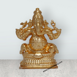 Ganesh Murti Sitting On Base - 1.75 x 1.25 Inches | Copper Idol/ Gold Polish Ganpati Murti for Pooja - Retail Maharaj