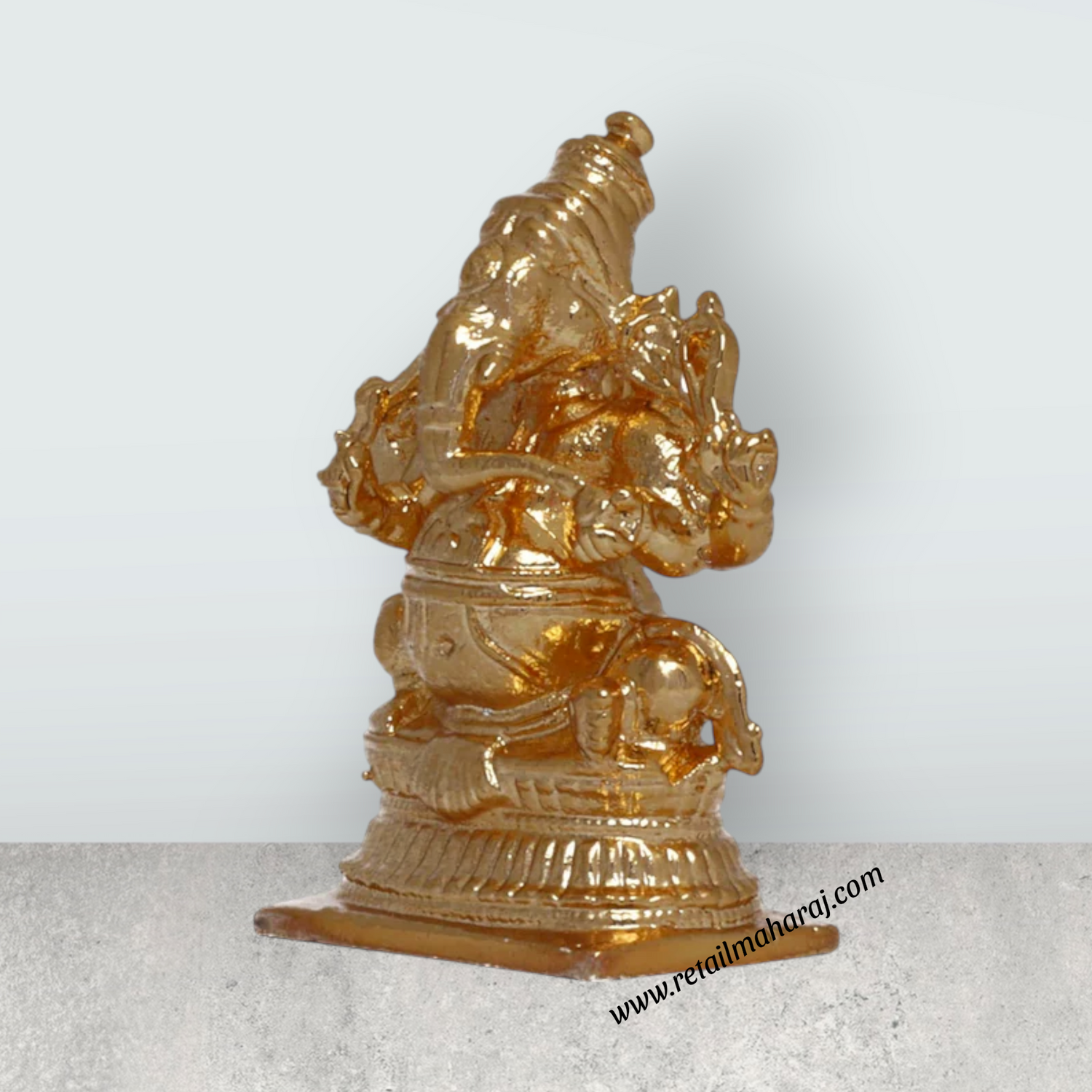 Ganesh Murti Sitting On Base - 1.75 x 1.25 Inches | Copper Idol/ Gold Polish Ganpati Murti for Pooja - Retail Maharaj