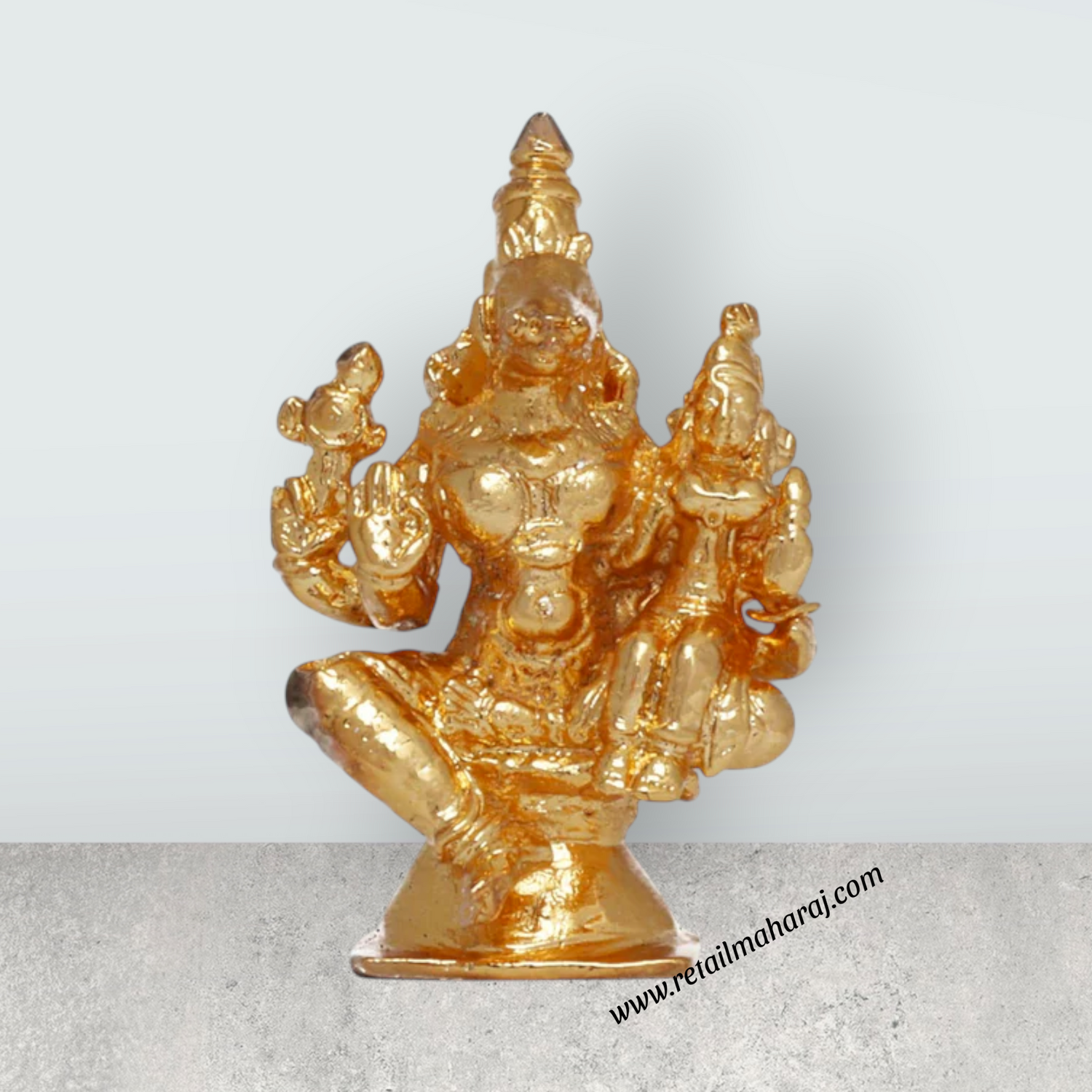 Varaha Lakshmi Sitting On Base - 1.5 x 1.25 Inches | Copper Idol/ Gold Polish Lakshmi Varaha Murti for Pooja - Retail Maharaj