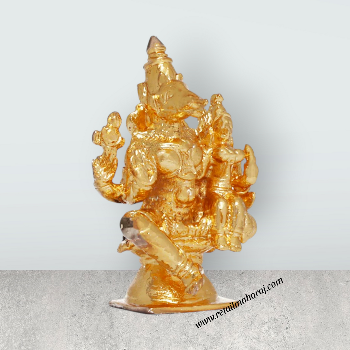 Varaha Lakshmi Sitting On Base - 1.5 x 1.25 Inches | Copper Idol/ Gold Polish Lakshmi Varaha Murti for Pooja - Retail Maharaj