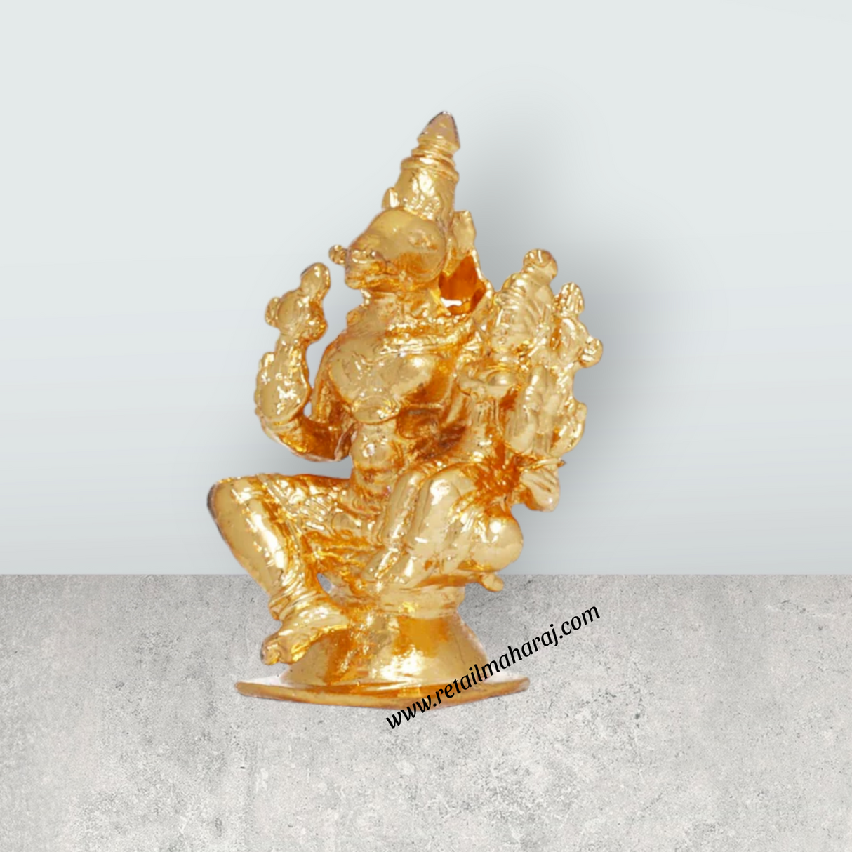 Varaha Lakshmi Sitting On Base - 1.5 x 1.25 Inches | Copper Idol/ Gold Polish Lakshmi Varaha Murti for Pooja - Retail Maharaj
