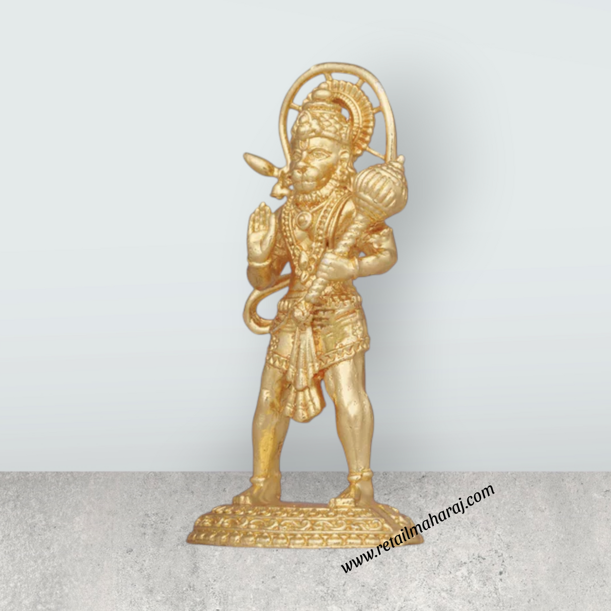 Anjaneya Statue – 3 x 1.5 Inches Copper Idol Gold Polish Standing Hanuman Statue for Pooja - Retail Maharaj