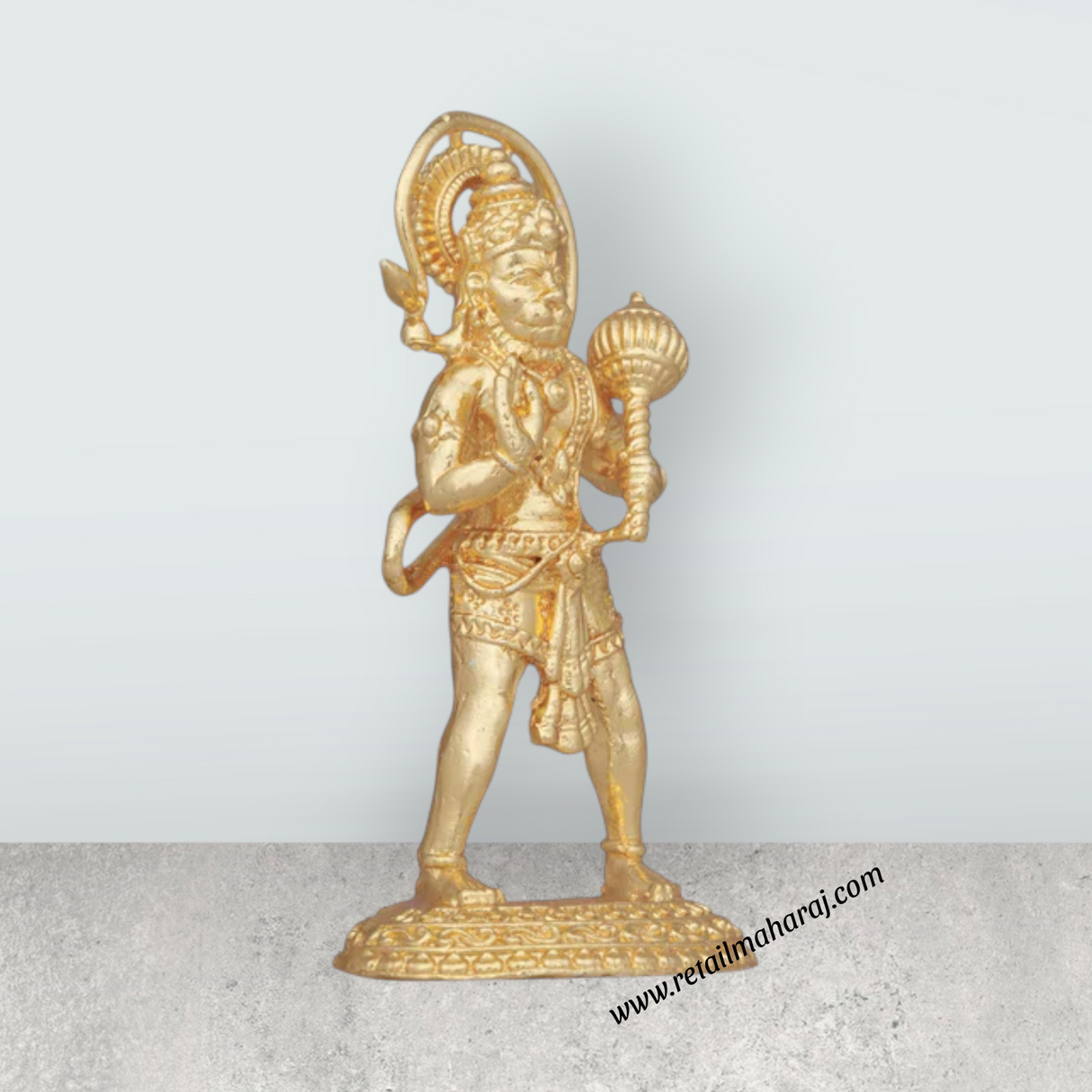 Anjaneya Statue – 3 x 1.5 Inches Copper Idol Gold Polish Standing Hanuman Statue for Pooja - Retail Maharaj