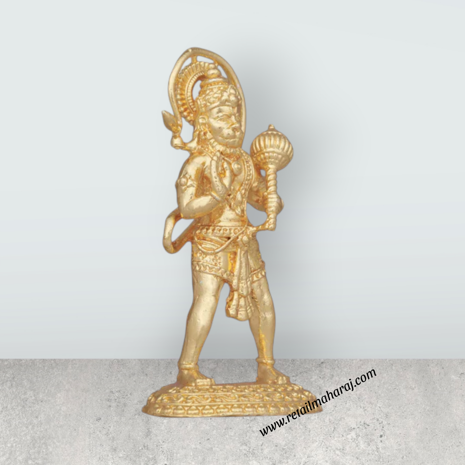 Anjaneya Statue – 3 x 1.5 Inches Copper Idol Gold Polish Standing Hanuman Statue for Pooja - Retail Maharaj