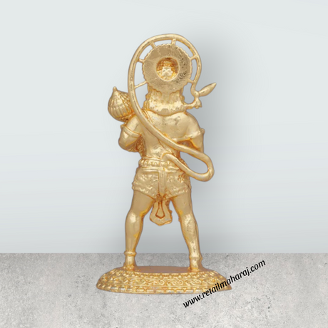 Anjaneya Statue – 3 x 1.5 Inches Copper Idol Gold Polish Standing Hanuman Statue for Pooja - Retail Maharaj
