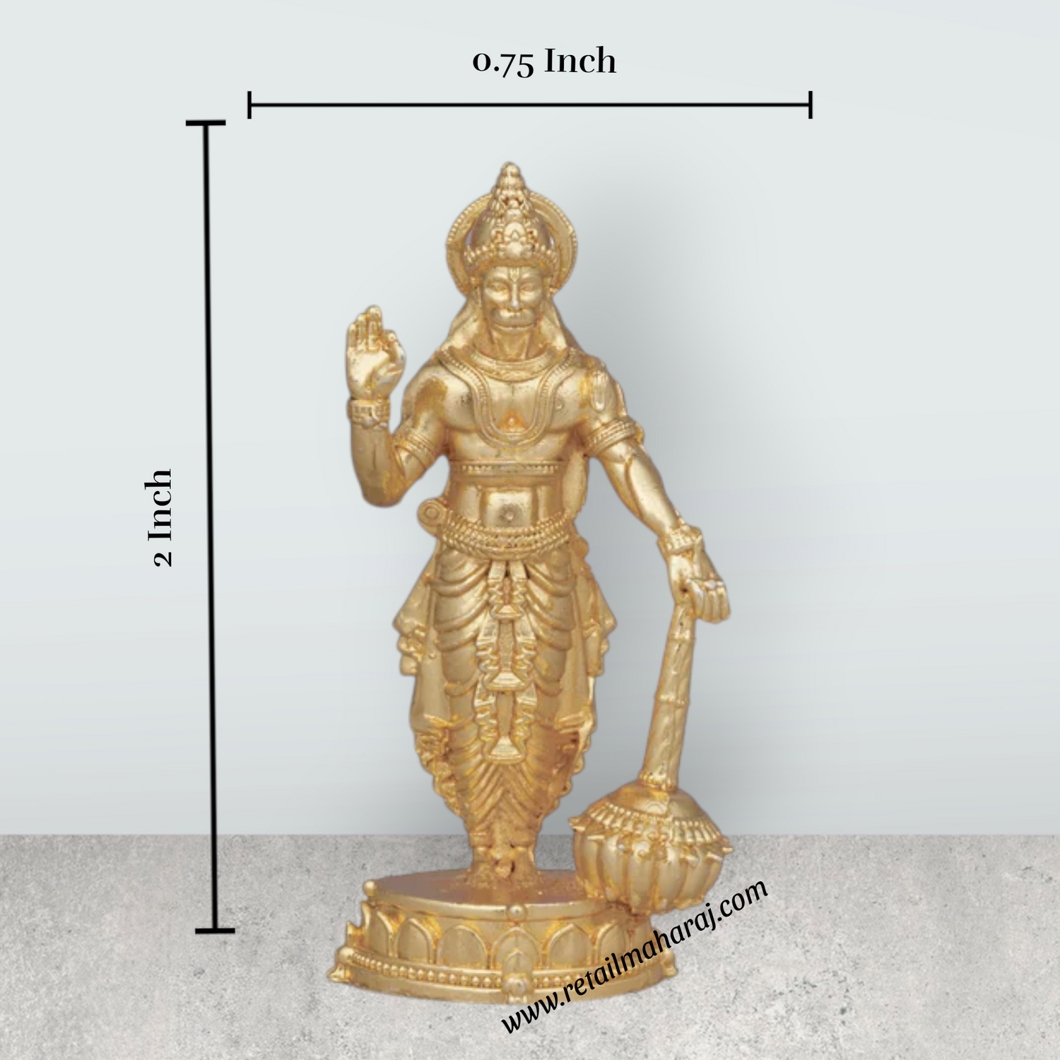 Anjaneya Statue – 2 x 0.75 Inches Copper Idol Gold Polish Standing Hanuman Statue for Pooja - Retail Maharaj