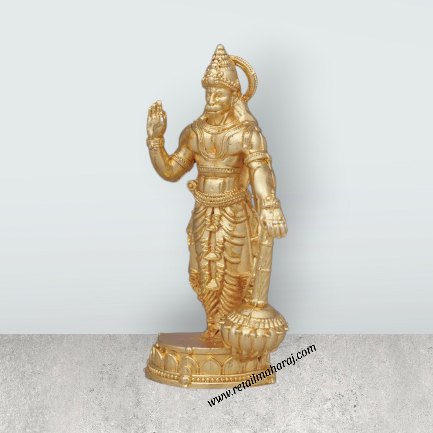 Anjaneya Statue – 2 x 0.75 Inches Copper Idol Gold Polish Standing Hanuman Statue for Pooja - Retail Maharaj