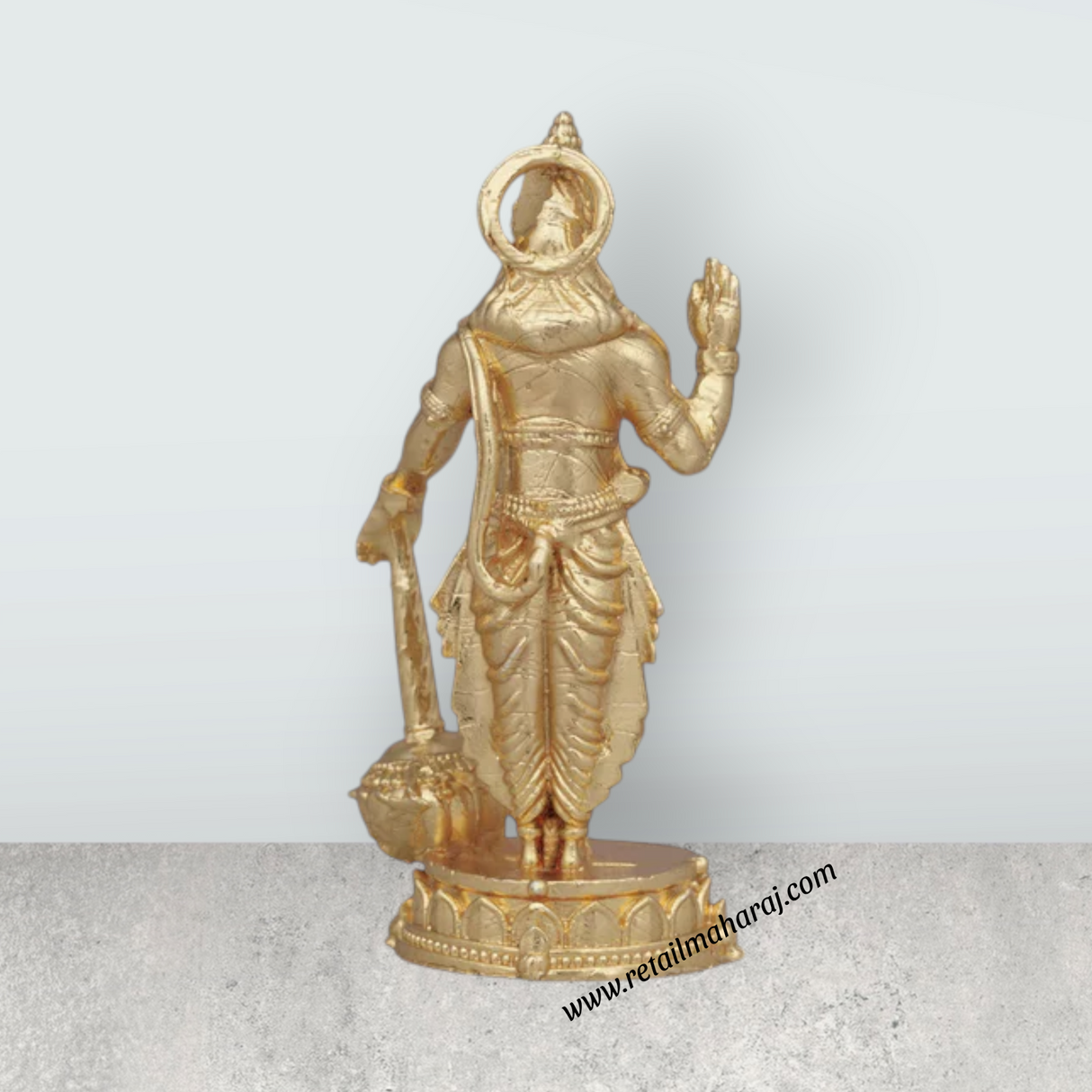 Anjaneya Statue – 2 x 0.75 Inches Copper Idol Gold Polish Standing Hanuman Statue for Pooja - Retail Maharaj