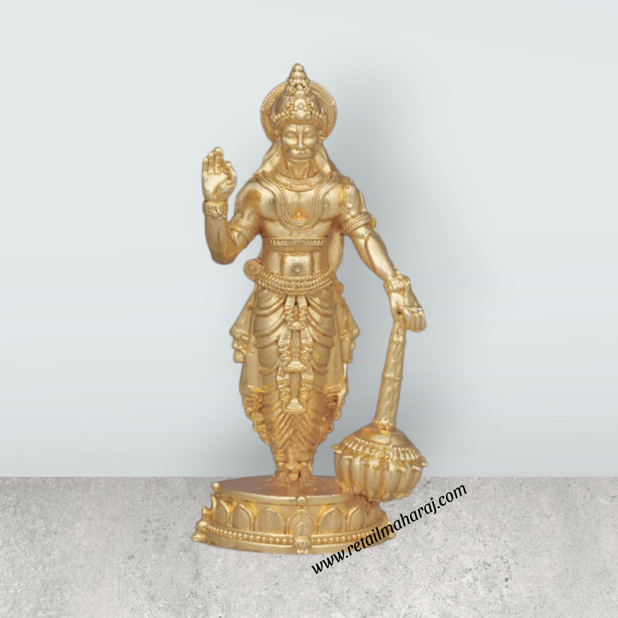 Anjaneya Statue – 2 x 0.75 Inches Copper Idol Gold Polish Standing Hanuman Statue for Pooja - Retail Maharaj