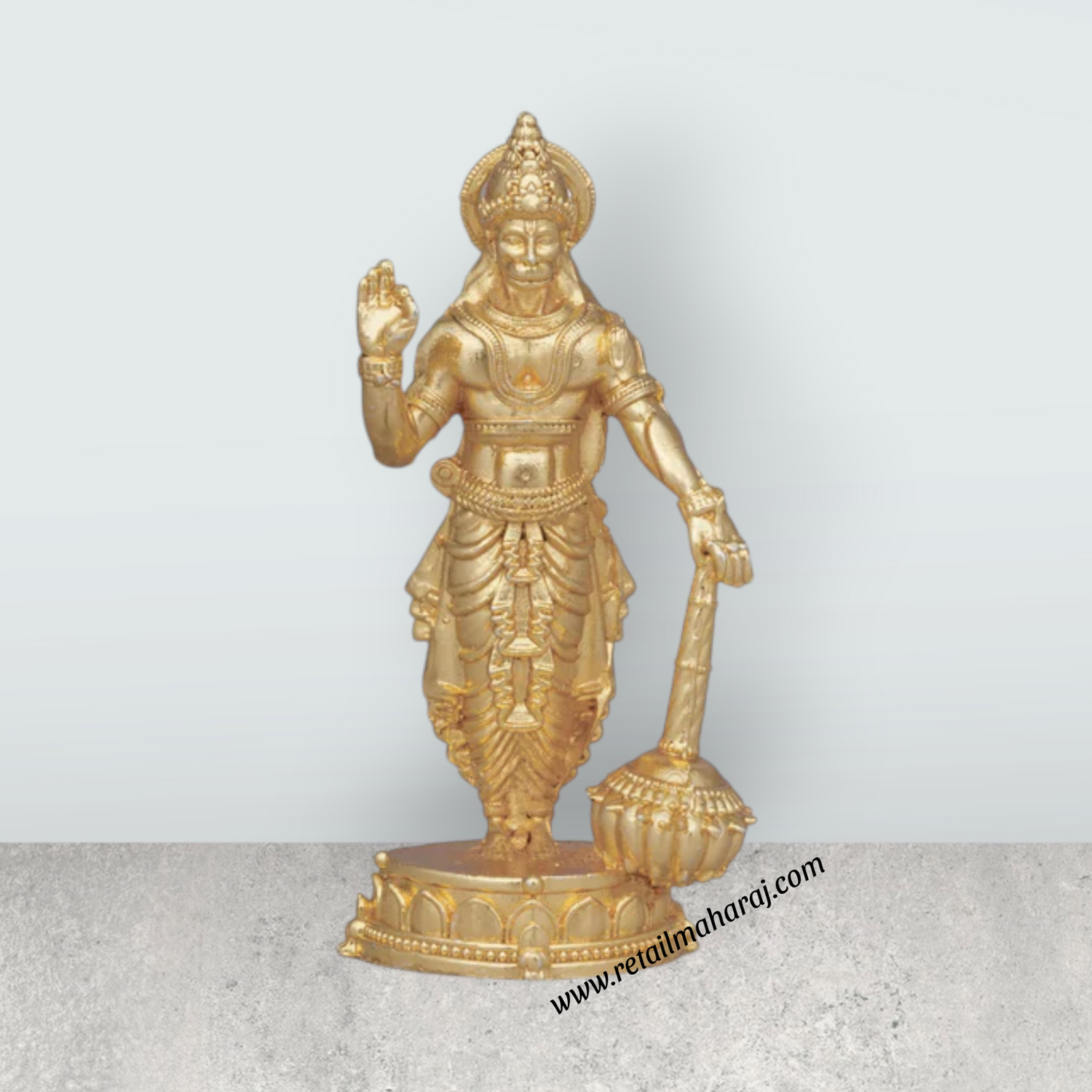 Anjaneya Statue – 2 x 0.75 Inches Copper Idol Gold Polish Standing Hanuman Statue for Pooja - Retail Maharaj