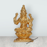 Lakshmi Idol Sitting On Lotus Base - 2 x 1 Inches | Copper Idol/ Gold Polish Laxmi Murti for Pooja - Retail Maharaj