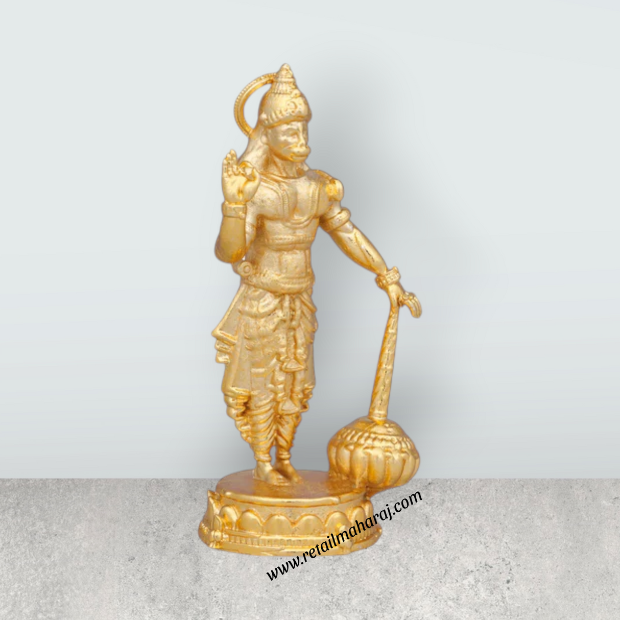 Anjaneya Statue – 3 x 1.5 Inches Copper Idol Gold Polish Standing Hanuman Statue for Pooja - Retail Maharaj