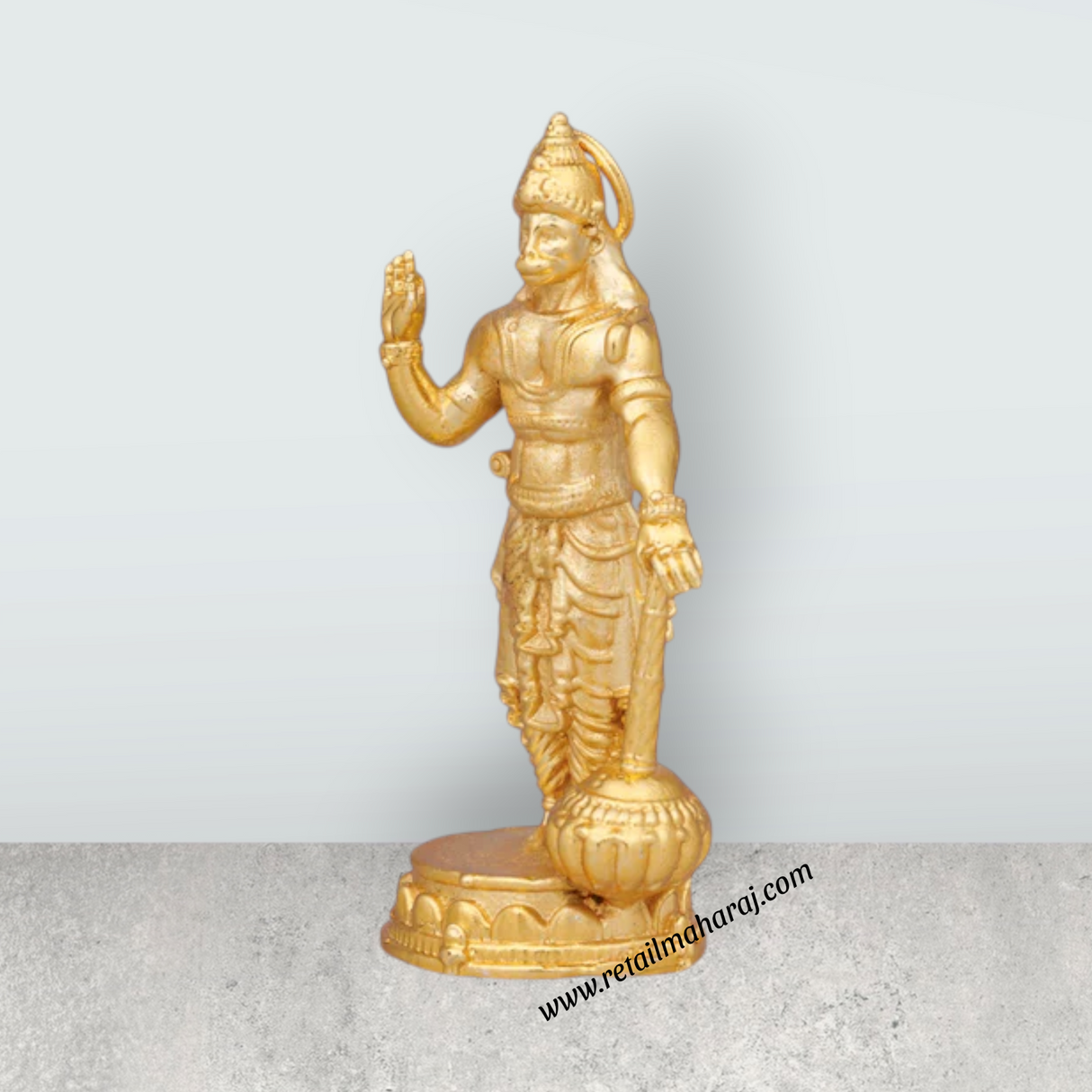 Anjaneya Statue – 3 x 1.5 Inches Copper Idol Gold Polish Standing Hanuman Statue for Pooja - Retail Maharaj