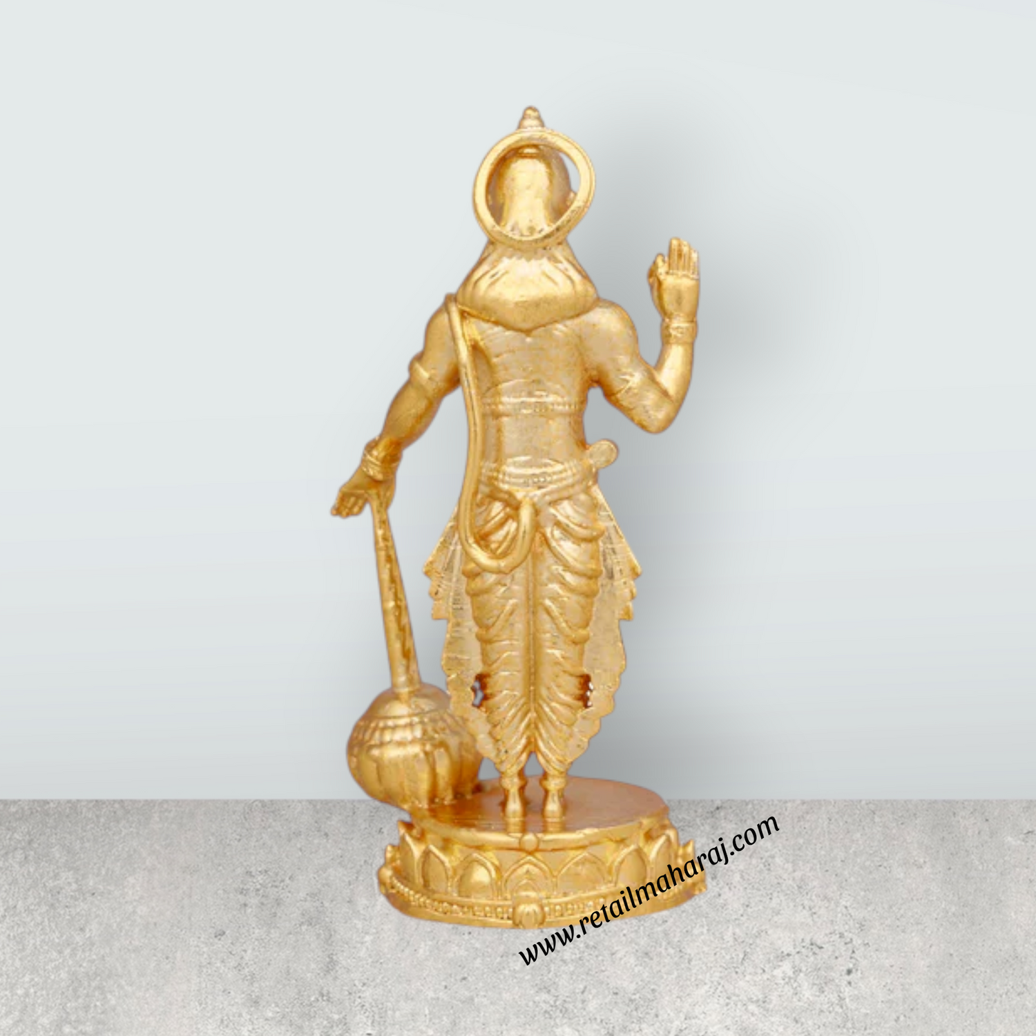 Anjaneya Statue – 3 x 1.5 Inches Copper Idol Gold Polish Standing Hanuman Statue for Pooja - Retail Maharaj