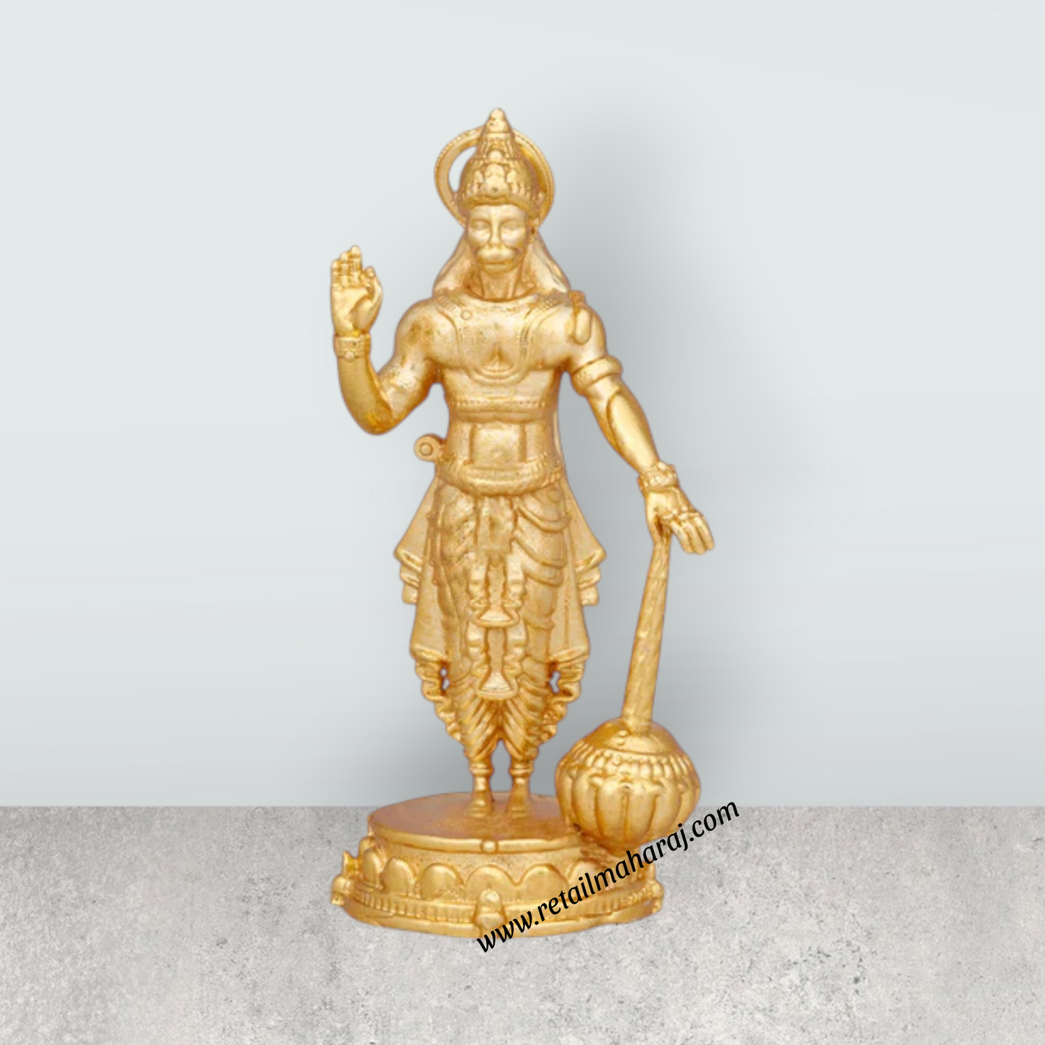 Anjaneya Statue – 3 x 1.5 Inches Copper Idol Gold Polish Standing Hanuman Statue for Pooja - Retail Maharaj