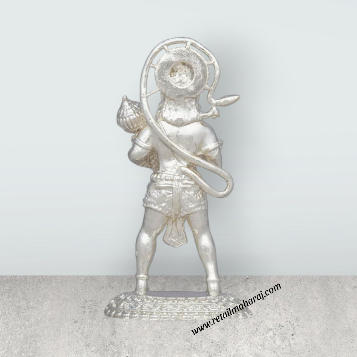 Anjaneya Statue – 3 x 1.5 Inches Copper Idol Silver Polish Standing Hanuman Statue for Pooja - Retail Maharaj