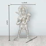 Anjaneya Statue – 3 x 1.5 Inches Copper Idol Silver Polish Standing Hanuman Statue for Pooja - Retail Maharaj