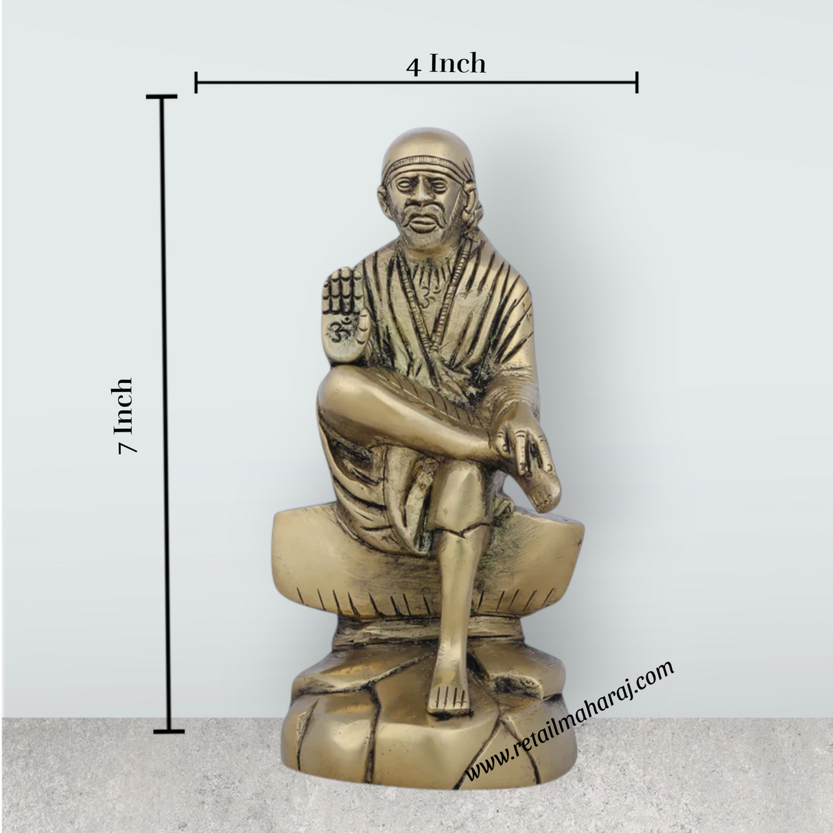 Sai Baba Idol - 7 x 4 Inches | Antique Brass Idol/ Sai Baba Statue for Pooja/ 1.680 Kgs Approx