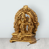 Balaji Murti With Sridevi Bhudevi Standing On Base - 2.5 x 1.75 Inches | Antique Brass Idol With Arch for Pooja - Retail Maharaj
